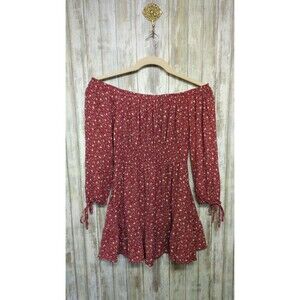 Easel Off The Shoulder Floral Boho Milkmaid Mini Dress Tie Sleeve Ruffle Large